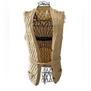 Vintage 1970’s 100% Wool Hand-Knit Made in Italy Cream Sweater Vest With Belt